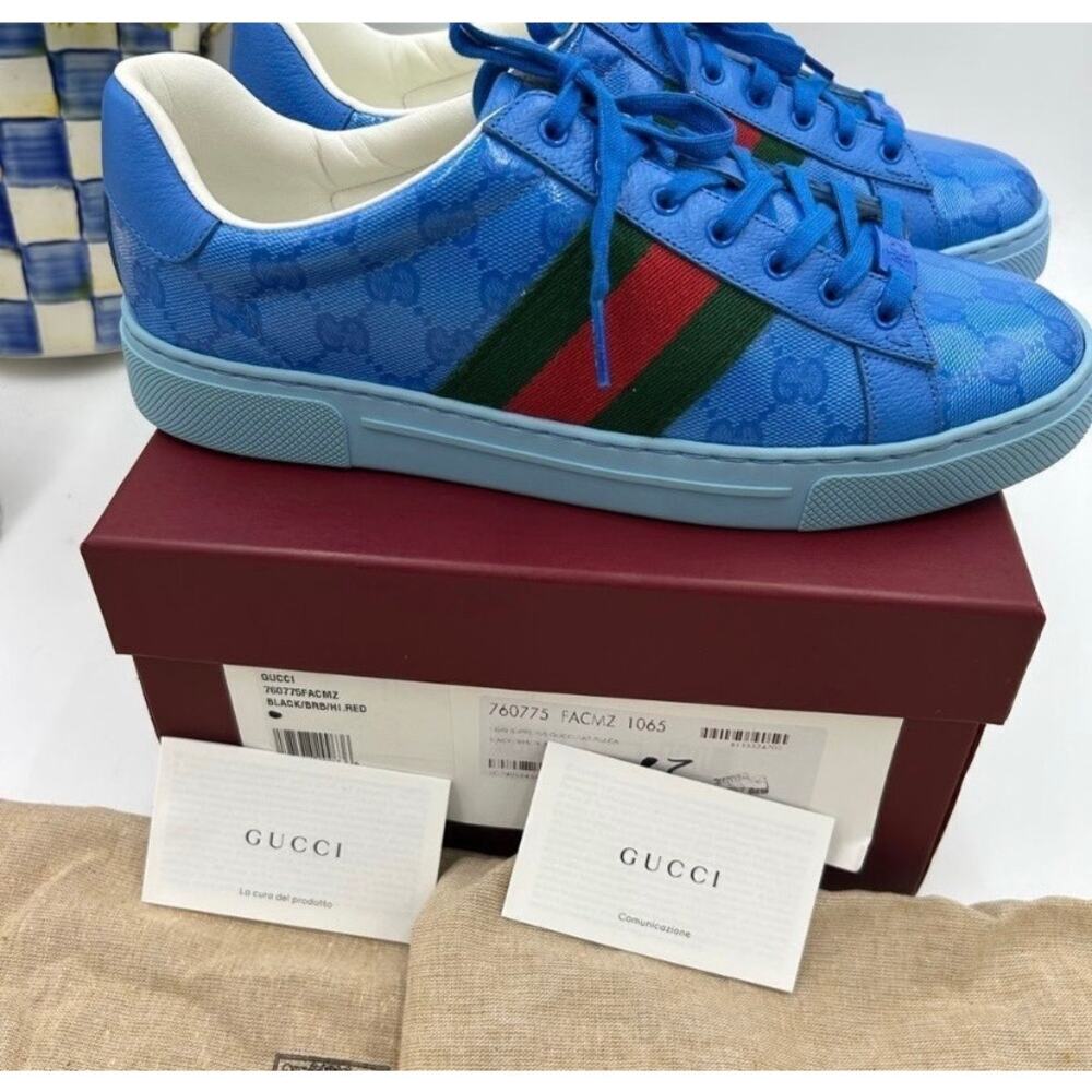 Men's Gucci ace crystal canvas low top sneakers size 7 fits 7.5 US made in Italy - Picture 13 of 14